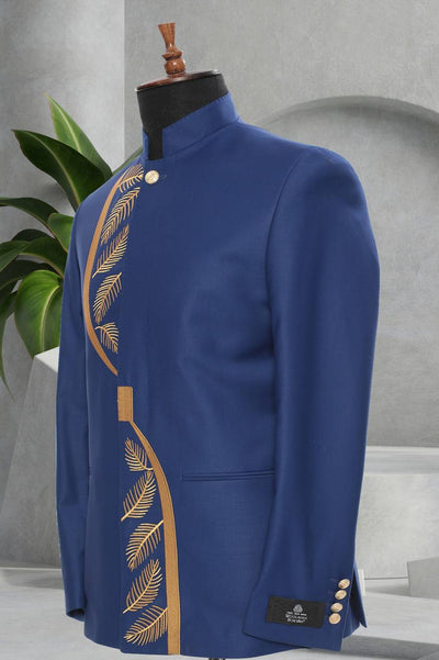 Blue and Gold Mens Dress Suit with Embroidery