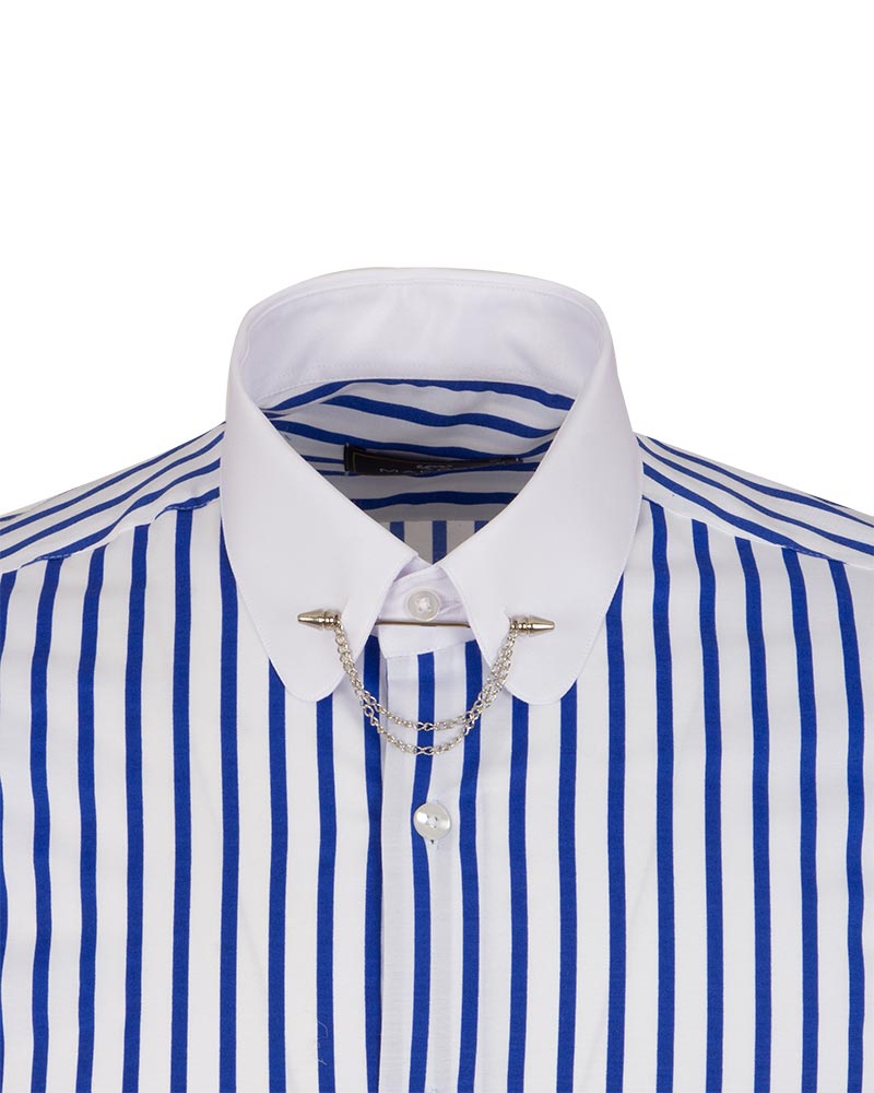 Blue Striped With Chain Mens Formal Dress Shirt