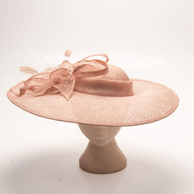 Pink Wide Fascinator with Feathers
