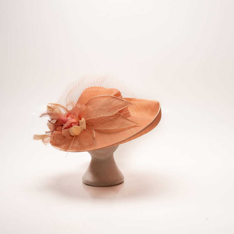 Peach Hat with Flowers