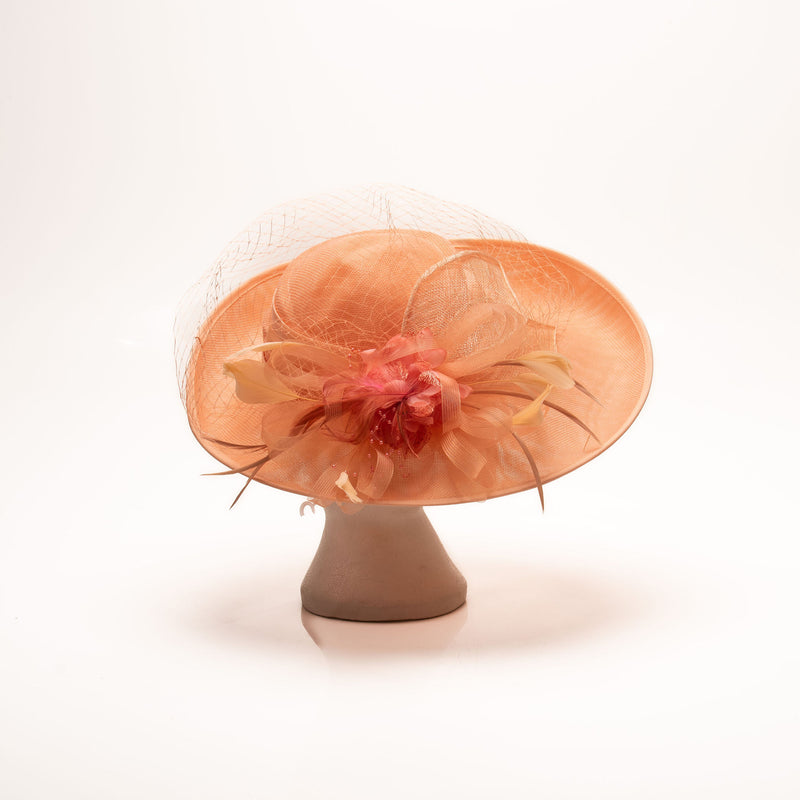 Peach Hat with Flowers