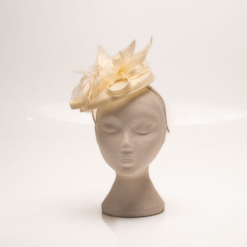 Cream Fascinator with Feathers on Base