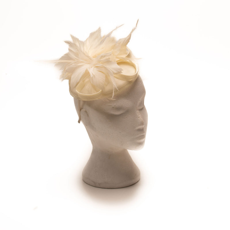 Cream Fascinator with Feathers on Base