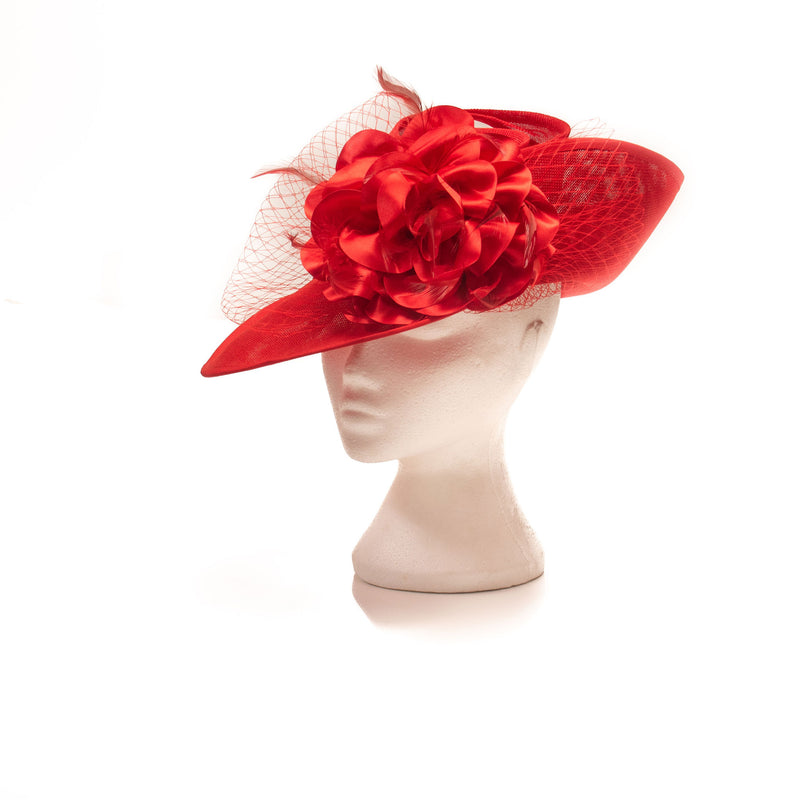 Red Side Hat with Flower