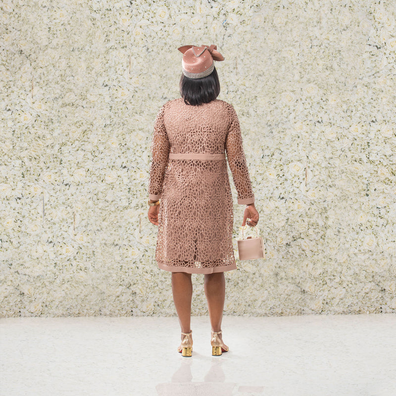 Nude Lace Dress with Long Jacket