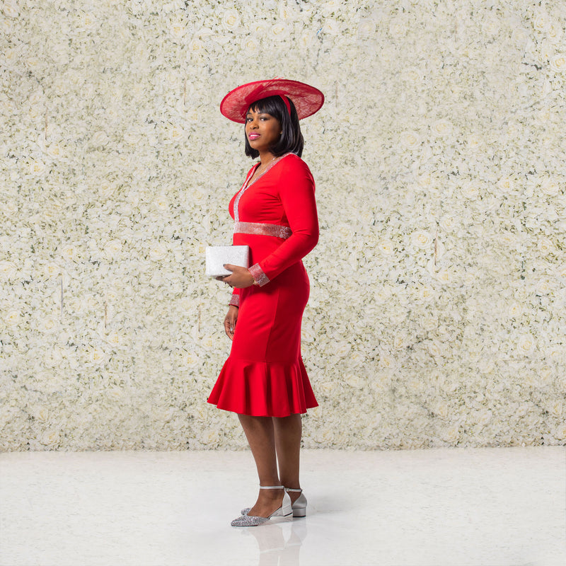 Red Fit & Flare Dress with Diamante