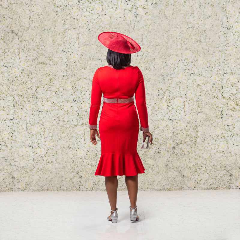 Red Fit & Flare Dress with Diamante