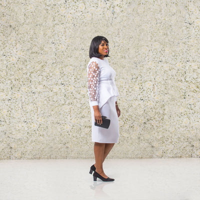 White Peplum Dress with Petal Sleeves