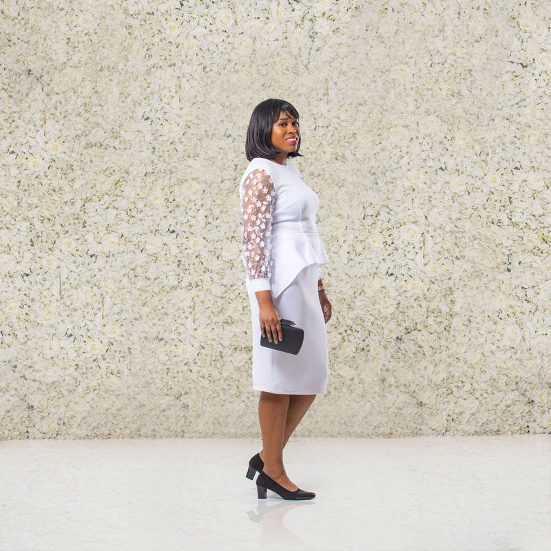 White Peplum Dress with Petal Sleeves