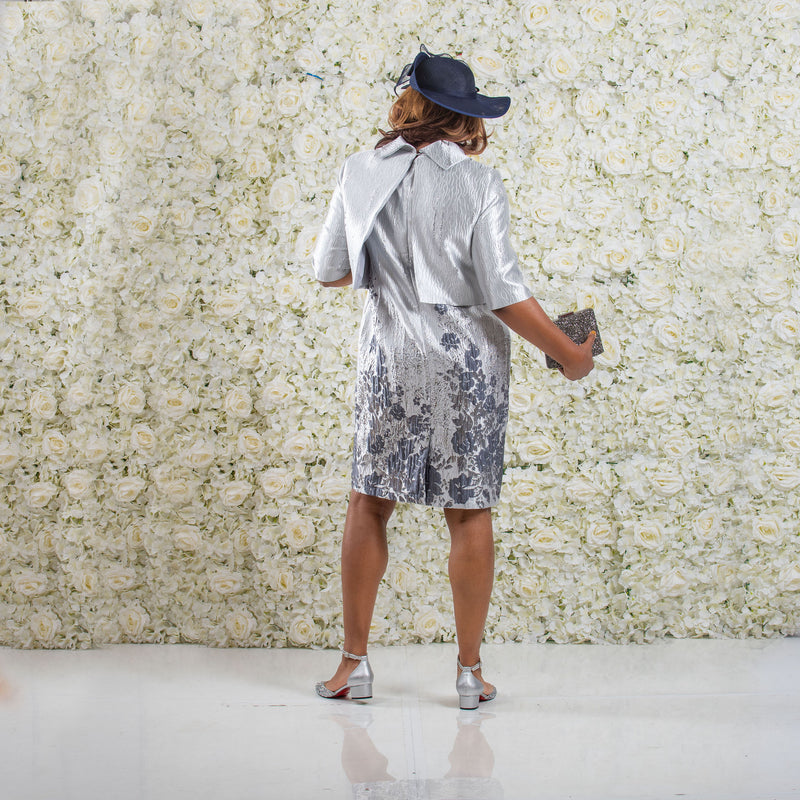 Silver Floral Mother of the Bride Dress With Cape