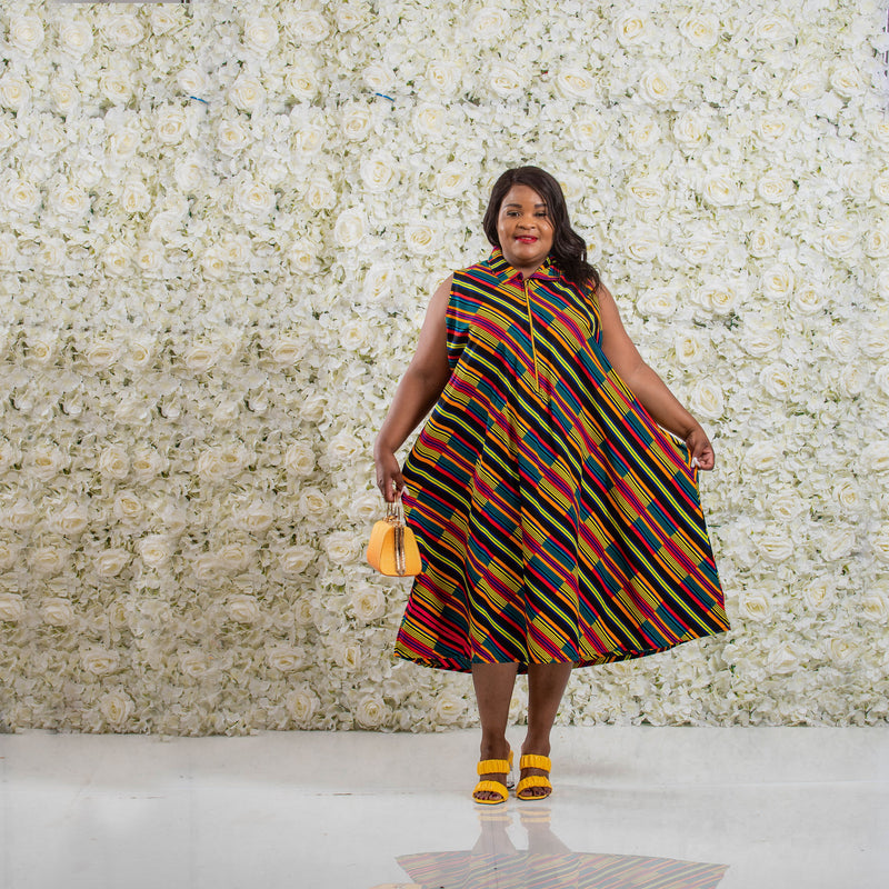 Multi Zip African Print Dress