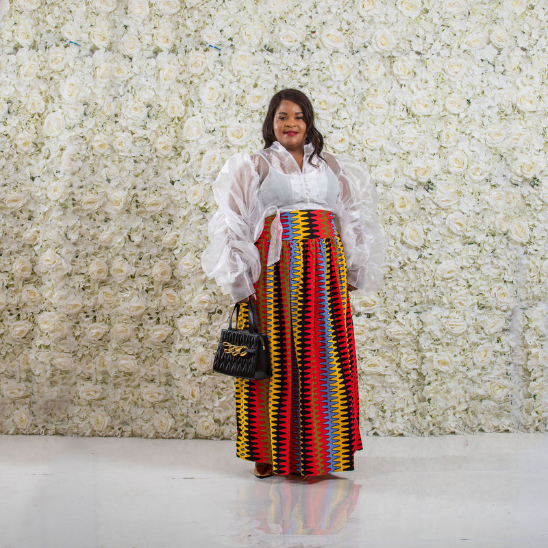 Red & Yellow Long African Print Skirt