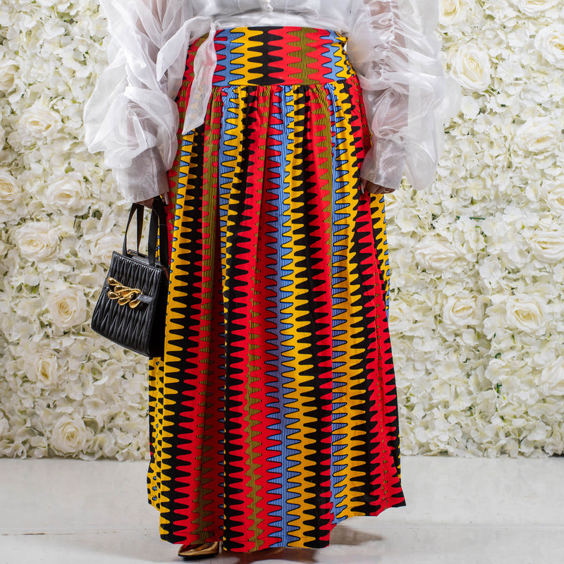 Red & Yellow Long African Print Skirt