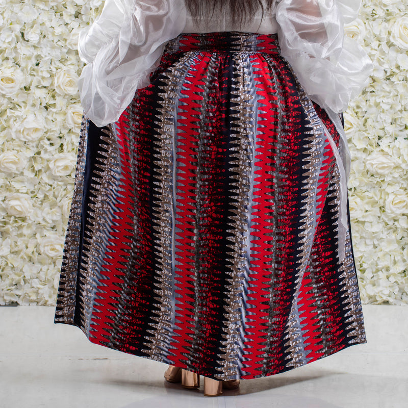 Red Long African Print Skirt