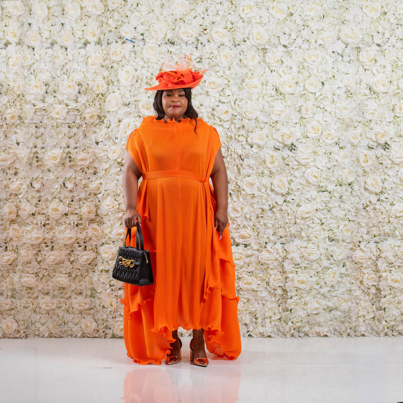 Orange Ruffles Tiered Occassion Dress