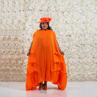 Orange Ruffles Tiered Occassion Dress