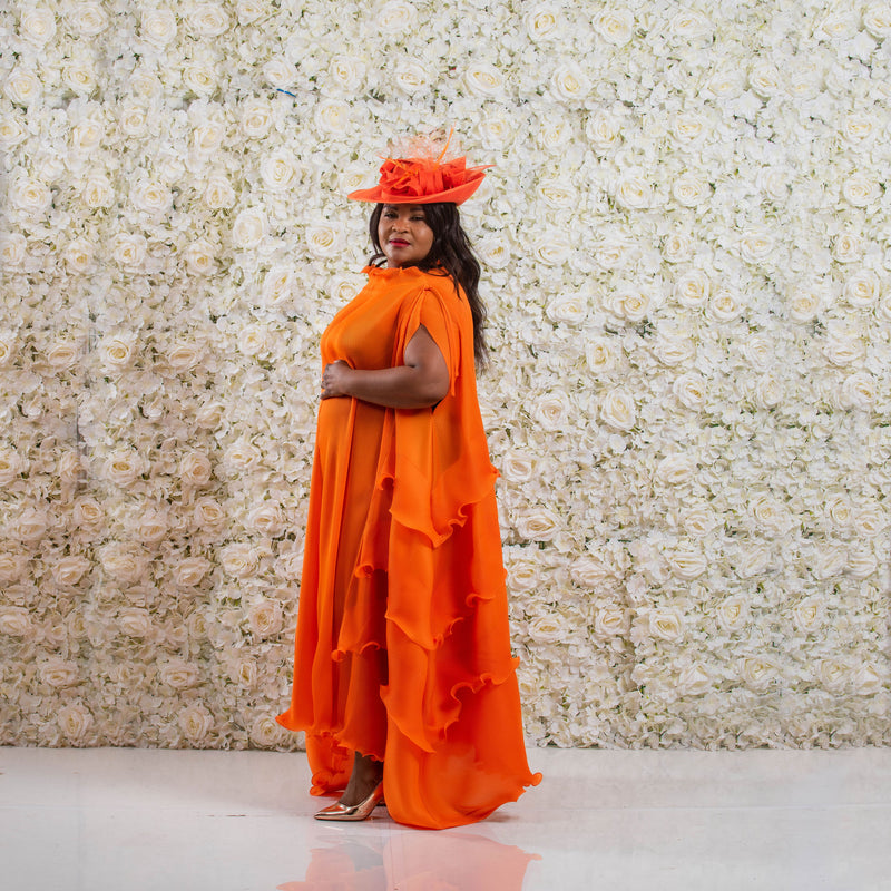 Orange Ruffles Tiered Occassion Dress