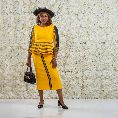 Yellow and Black African Print Skirt Outfit Set