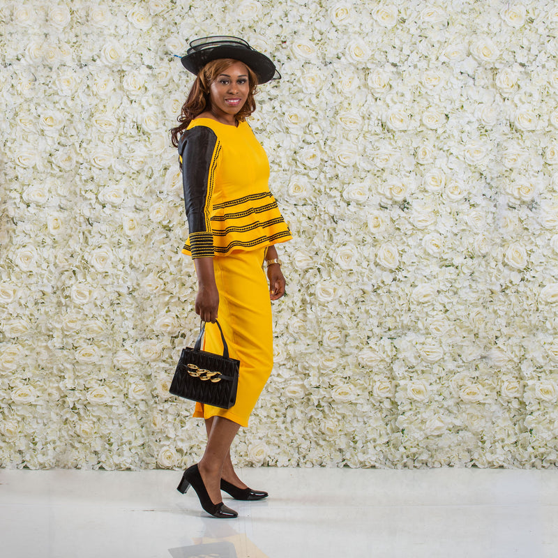 Yellow and Black African Print Skirt Outfit Set