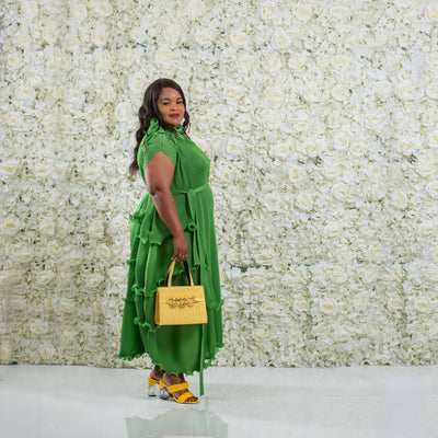 Green Ruffles Tiered Occasion Dress