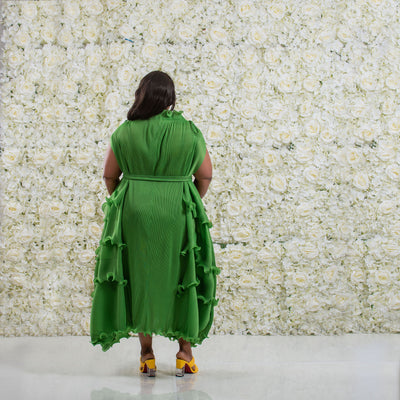 Green Ruffles Tiered Occasion Dress