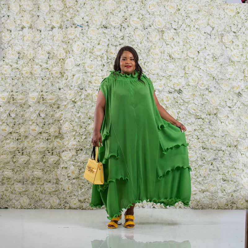Green Ruffles Tiered Occasion Dress