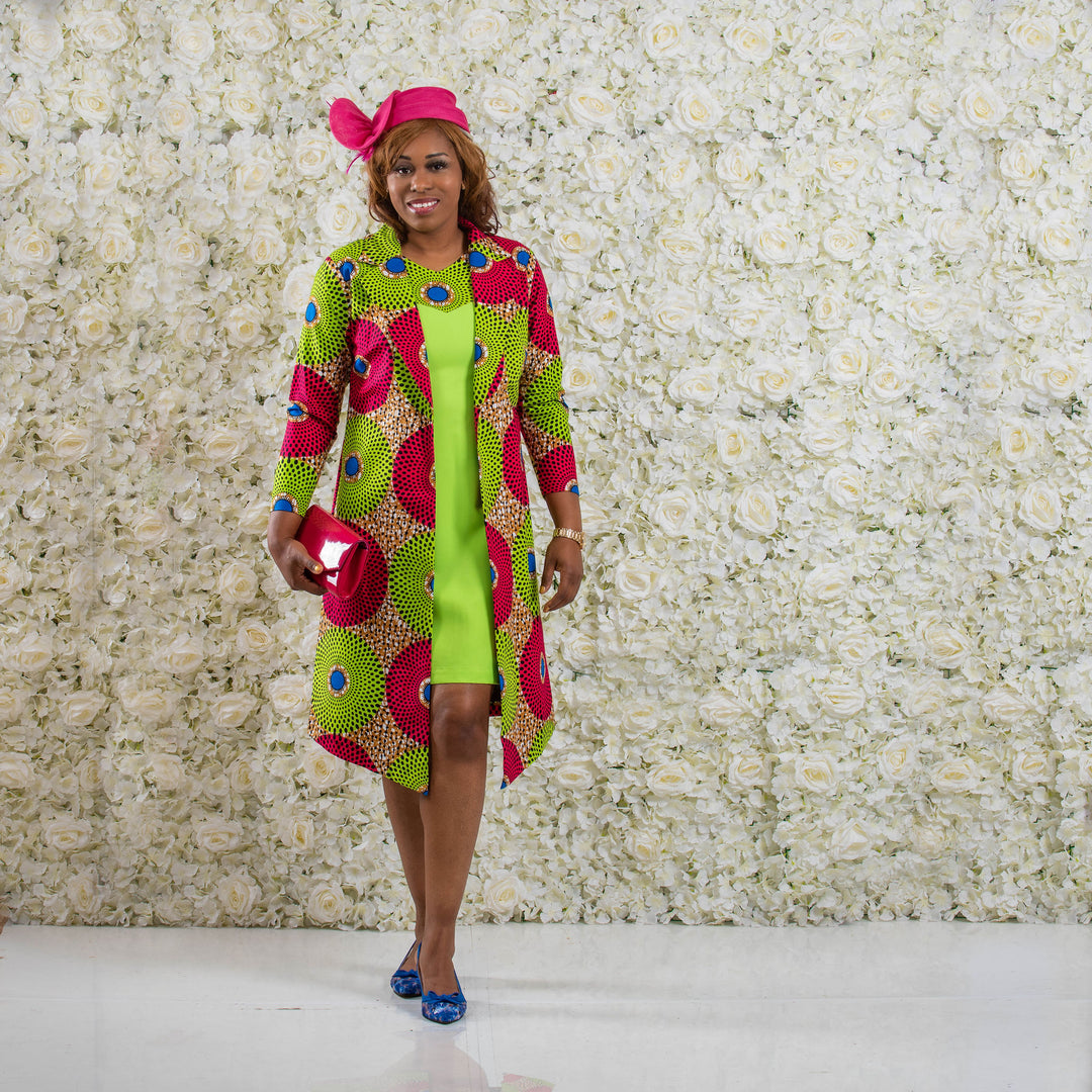 Lime Green African Print Dress and Jacket