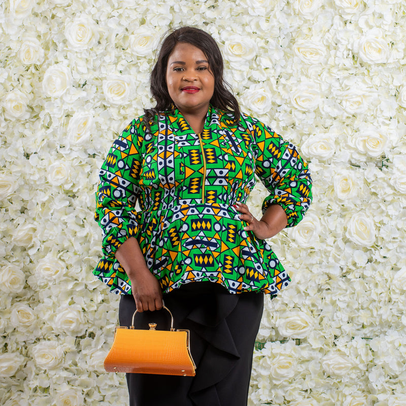 Green African Print Top