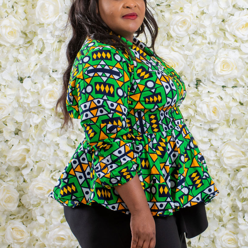 Green African Print Top
