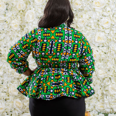 Green African Print Top