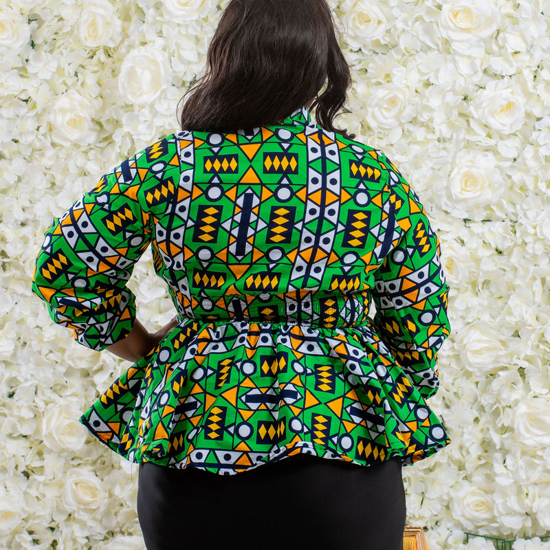 Green African Print Top
