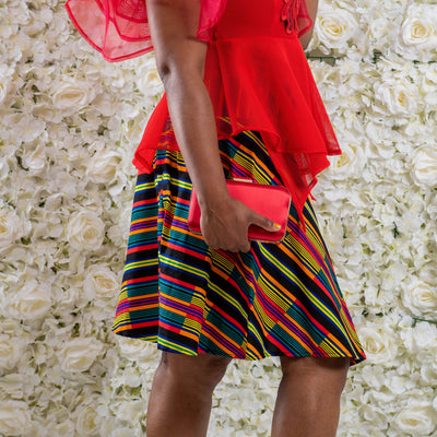 Red Multi Knee Length African Print Skirt