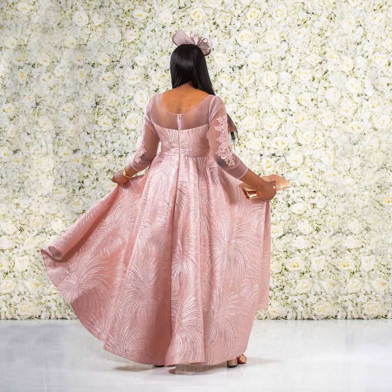 Lilac Pink Fishtail Maxi Dress With Satin and Brocade Details