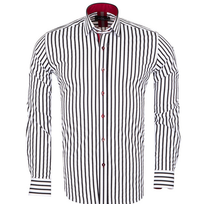 White & Black Striped Mens Formal Dress Shirt