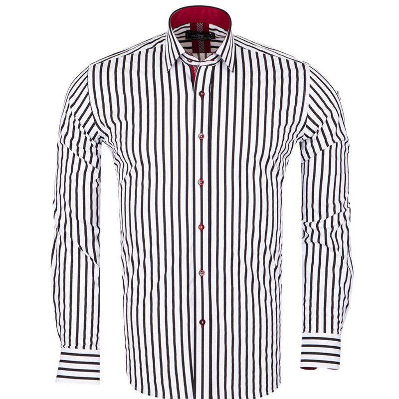 White & Black Striped Mens Formal Dress Shirt