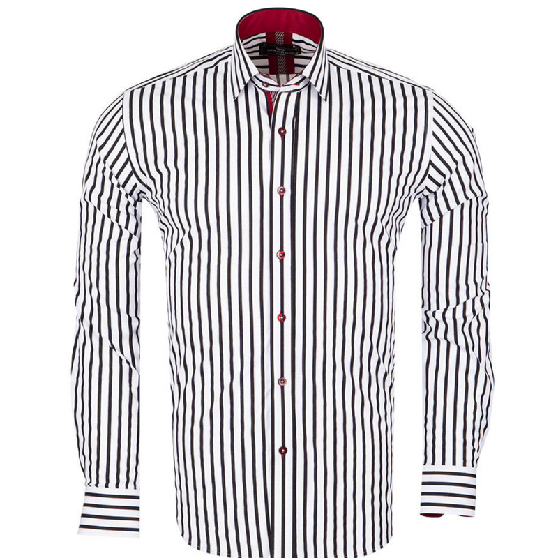 Black and white striped shirt long sleeve mens clearance