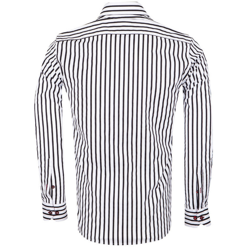 Mens black and white striped dress shirt top