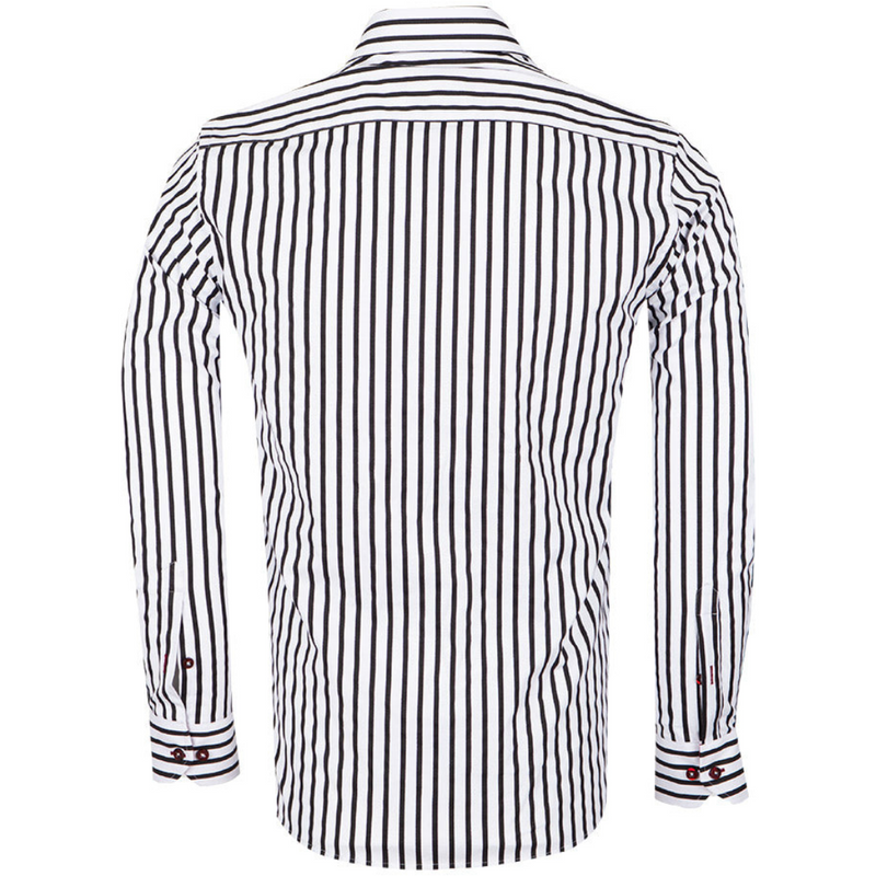 White & Black Striped Mens Formal Dress Shirt