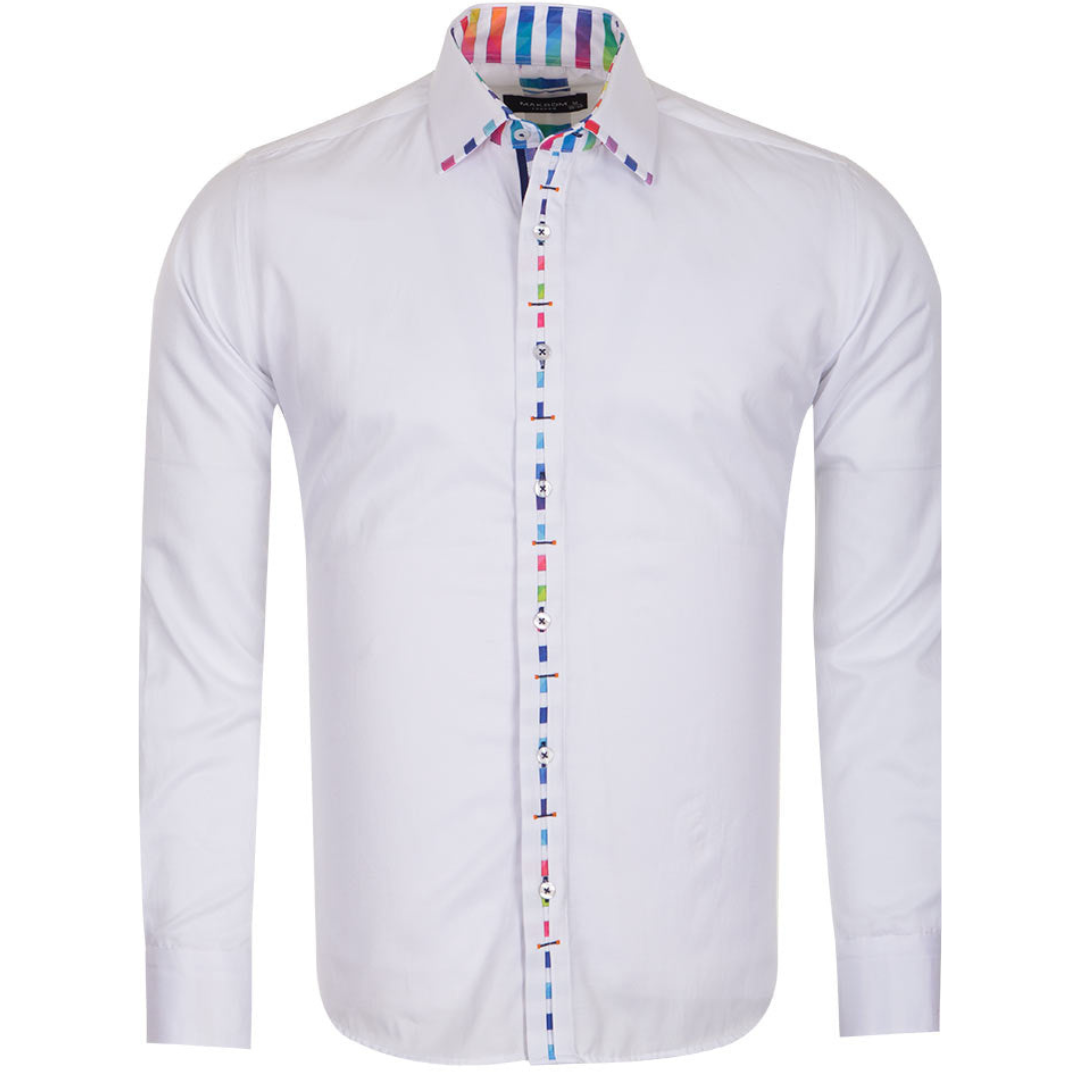 White Mens Formal Dress Shirt With Multi Color