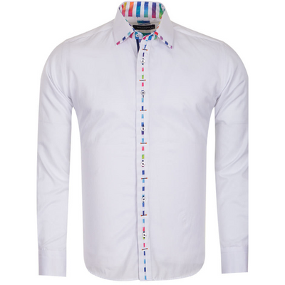 White Mens Formal Dress Shirt With Multi Color