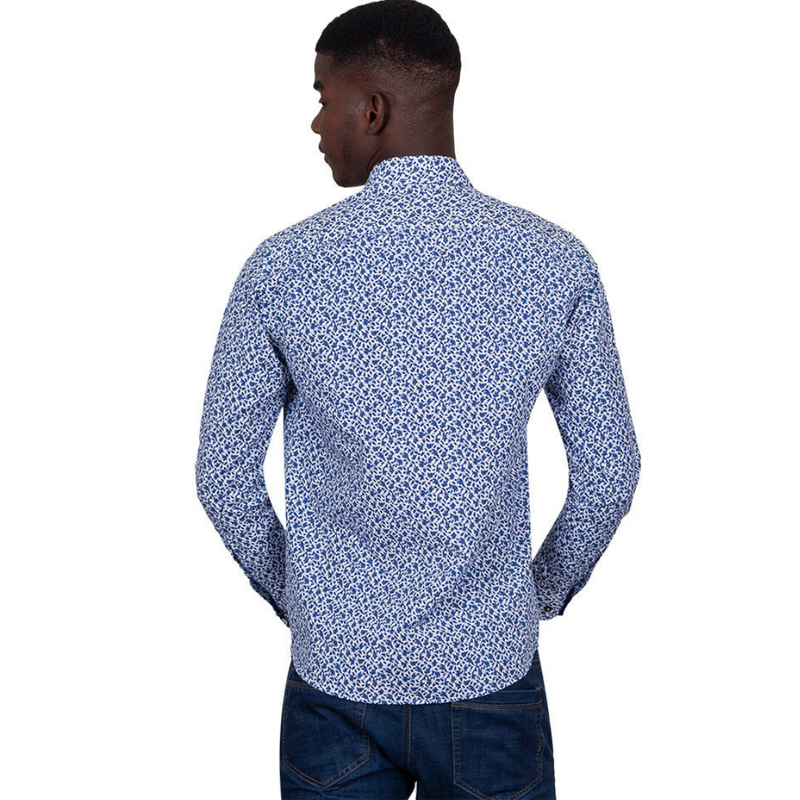 White & Blue Floral Mens Formal Dress Shirt