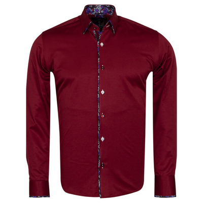 Burgundy Mens Formal Dress Shirt With Floral Print