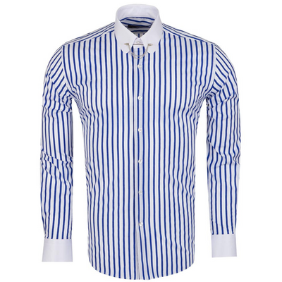 Blue Striped With Chain Mens Formal Dress Shirt