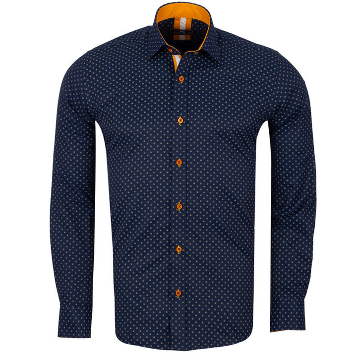 Navy & Gold Cotton Mens Formal Dress Shirt