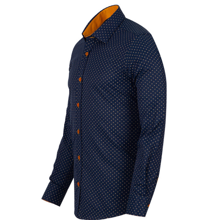 Navy & Gold Cotton Mens Formal Dress Shirt