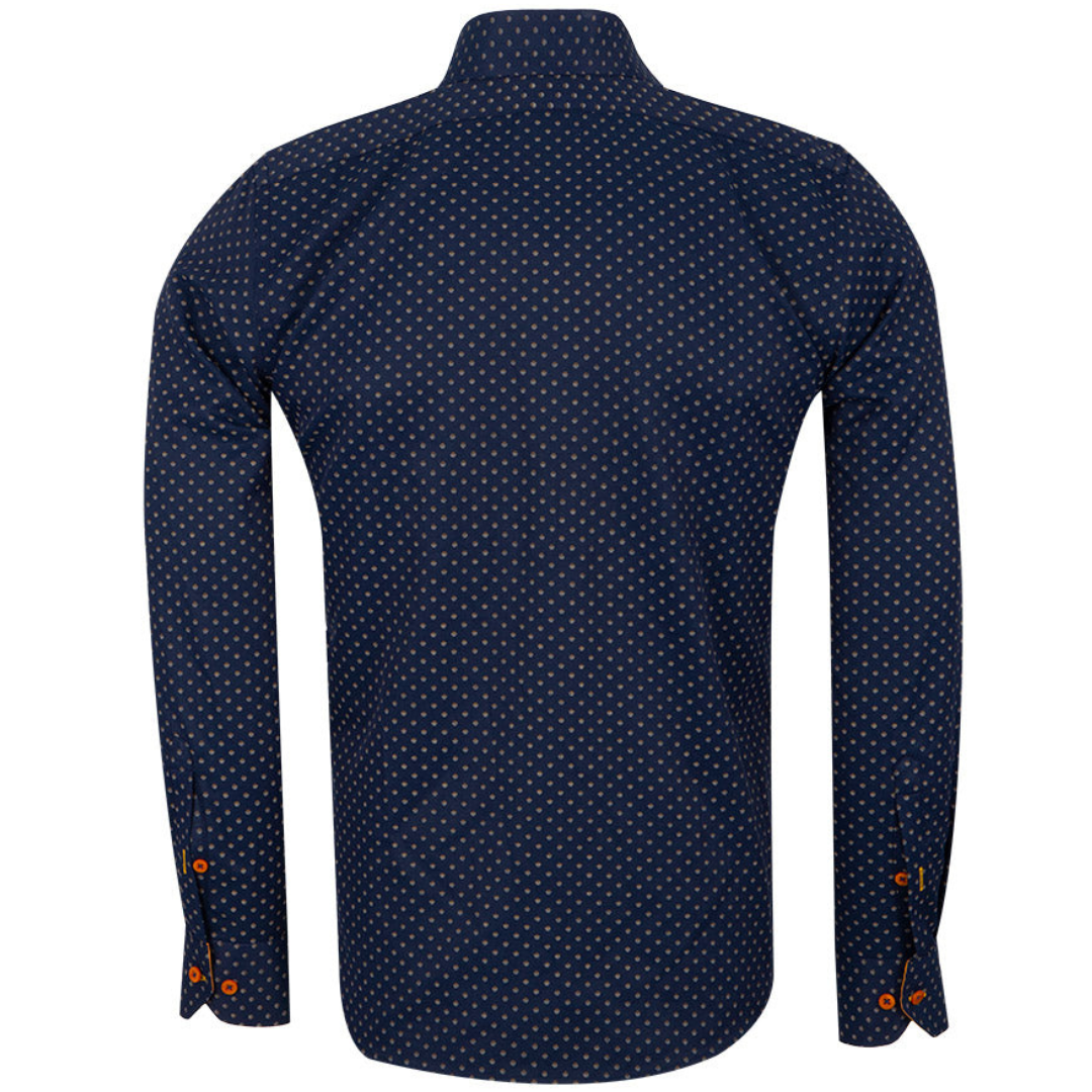 Navy & Gold Cotton Mens Formal Dress Shirt